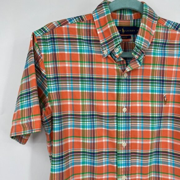 Polo Ralph Lauren Shirt Blue orange plaid Check colored embroidered Pony Mens si - Picture 6 of 11